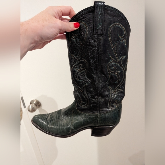 Size 9 Dan Post Green and Black Cowboy Lizard skin Boots - Picture 5 of 10